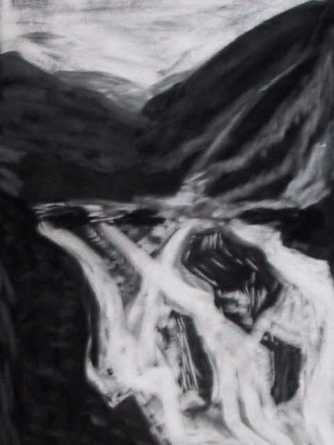 Wasserfall - Ernst Gierer - Pastell auf schwarzem Velours