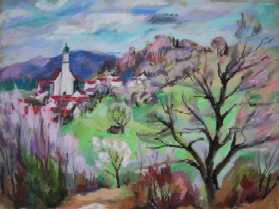 Schwbische Alb - Blick auf Salmendingen - Alice Herold - Pastell